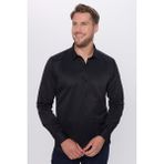 Erkek Modern Fit Dar Kesim Pamuklu Kolay Ütü Armürlü Siyah Gömlek