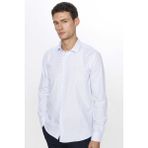 Erkek Modern Slim Fit Dar Kesim Uzun Kollu Pamuklu Çizgili 4 Mevsim İtalyan Yaka Gömlek