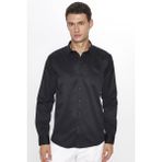 Erkek Modern Slim Fit Dar Kesim Uzun Kollu Pamuklu Kolay Ütü Armürlü Siyah Gömlek
