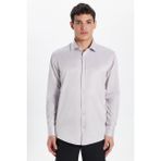 Erkek Modern Slim Fit Düz Saten Pamuklu Bej Gömlek