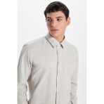 Erkek Modern Slim Fit Pamuklu Düz Bej Gömlek - XL
