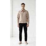 Erkek Mont - Slim Fit Bomber Ceket - Fermuarlı Esnek Kumaş Günlük Şık Casual Mevsimlik Ceket (Bej, Large)