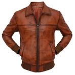 Erkek Motorcu Motosiklet Vintage Eskitilmiş Kahverengi Bomber Kış Gerçek Deri Ceket, kahverengi, XS