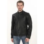 Erkek Motorcu Ruhuna Hitap Eden Derimont Slim Fit Hakiki Kuzu Derisi Siyah Erkek Deri Ceket - 4XL
