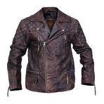 Erkek Motosiklet Elmas Kapitone Eskitilmiş Doğal Sağlam Kahverengi Motorcu Hakiki Deri Ceket, Distress Brown, XL