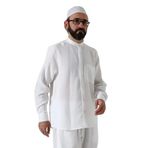 Erkek Müslin Hakim Yaka Uzun Kollu Düğmeli Gömlek, Hac Umre Kıyafeti - Beyaz (ANS) Beyaz