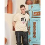 Erkek Nakış Işlemeli Ribanalı Oversize T-Shirt - Bej - XL