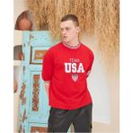 Erkek Nakış Işlemeli Ribanalı Oversize T-Shirt - Kırmızı - XL