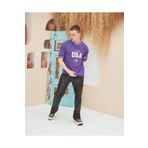 Erkek Nakış İşlemeli Ribanalı Oversize T-shirt - Mor