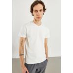 Erkek Nick Beyaz V Yaka Slim Fit Basic Tişört - XL