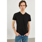 Erkek Nick Siyah V Yaka Slim Fit Basic Tişört - 2XL