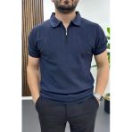 Erkek Nokta Desenli Polo Yaka Tişört Lacivert Edw462
