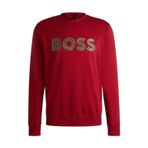 Erkek Normal Kesim Yuvarlak Yaka%100 Pamuklu Büyük BOSS Kabartmalı Uzun Kollu Kırmızı Sweatshirt 50533817-629