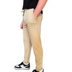 Erkek Önü Kemerli Beli Lastikli Diyogenal Kumaş Jogger Kesim Duble Paça Pantolon Bej 2XL