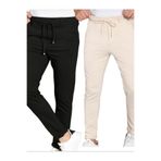 Erkek Önü Kemerli Beli Lastikli Diyogenal Kumaş Jogger Kesim Duble Paça Pantolon Bej XL