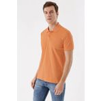 Erkek Oranj Basic Düz %100 Pamuk Slim Fit Dar Kesim Kısa Kollu Polo Yaka Tişört