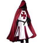 Erkek Ortaçağ Haçlı Şövalyeleri Tapınak Kostümleri Rönesans Gotik Retro Surcoat Savaşçı Siyah Veba Pelerini Cosplay Üst Karnaval Süslü Elbise Parti ve Cadılar Bayramı için, Kırmızı, XL