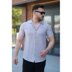 Erkek Ottoman Kumaş Apaj Yaka Kısa Kollu Gömlek
