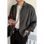 Erkek Oversize %100 Pamuk Ekose Gömlek - Haki