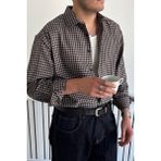 Erkek Oversize %100 Pamuk Ekose Gömlek - Krem