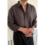 Erkek Oversize %100 Pamuk Ekose Gömlek - XL - Kahverengi