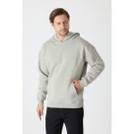 Erkek Oversize % 100 Pamuk Içi Polarlı Yumuşak Dokulu Basic Siyah Kapüşonlu Sweatshirt - Taş - XL