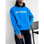 Erkek Oversize Baskılı Kapüşonlu Sweatshirt Mavi