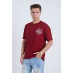 Erkek Oversize Baskılı Tişört Bordo Vintage 2021 - M