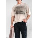 Erkek Oversize Baskılı Yıkamalı T-Shirt Taş Rengi