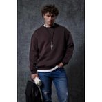Erkek Oversize Bisiklet Yaka Basic Sweatshirt Kahverengi - M