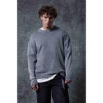 Erkek Oversize Bisiklet Yaka Basic Triko Kazak Gri