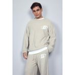 Erkek Oversize Boxy Fit Logo Detaylı Tüylü Kazak Bej