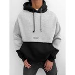 Erkek Oversize Çift Renkli Kapüşonlu Sweatshirt Gri