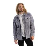 Erkek Oversize Çıt Çıt Kapamalı Cepli Peluş Gri Ceket