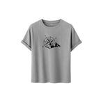 Erkek Oversize Dağ ve Pusula Baskılı Tişört, Gri,%100 Pamuk, Outdoor Macera Temalı, Rahat Kesim (Gri, 2XL)