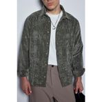 Erkek Oversize Kadife Dokulu Uzun Kollu Gömlek Haki Yeşil