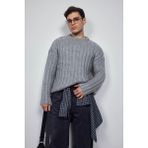 Erkek Oversize Kalın Fitilli Triko Kazak Gri - XL