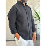 Erkek Oversize Kesim Keten Gömlek Siyah ECA007