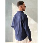 Erkek Oversize Krinkıl Gömlek - Lacivert - XL