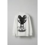 Erkek Oversize Mickey Mouse Kabartma Baskılı Kazak Beyaz - XL