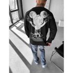 Erkek Oversize Mickey Mouse Kabartma Baskılı Kazak Siyah