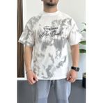 Erkek Oversize Ön ve Arka Kabartmalı Slogan Baskılı Tişört Beyaz EDW368