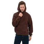 Erkek Oversize Pamuklu Kanguru Cepli 3 İplik Basic Kapüşonlu Sweatshirt (Kahverengi, M)