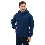 Erkek Oversize Pamuklu Kanguru Cepli 3 İplik Basic Kapüşonlu Sweatshirt (Lacivert, L)