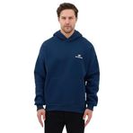 Erkek Oversize Pamuklu Kanguru Cepli Basic 3 İplik Nakışlı Kapüşonlu Sweatshirt (lacivert, L)