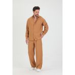 Erkek Oversize Rahat Kalıp Gömlek-Pantolon Alt-Üst Takım - Kiremit