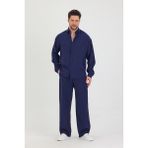Erkek Oversize Rahat Kalıp Gömlek-Pantolon Alt-Üst Takım - Lacivert - XL
