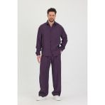 Erkek Oversize Rahat Kalıp Gömlek-Pantolon Alt-Üst Takım - Mürdüm - 2XL