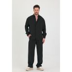 Erkek Oversize Rahat Kalıp Gömlek-Pantolon Alt-Üst Takım - Siyah - XL