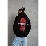 Erkek Oversize Üç Iplik Kapüşonlu Sweatshirt Siyah Don T Be Terrified Ön Sırt ve - Siyah - Çok Renkli
